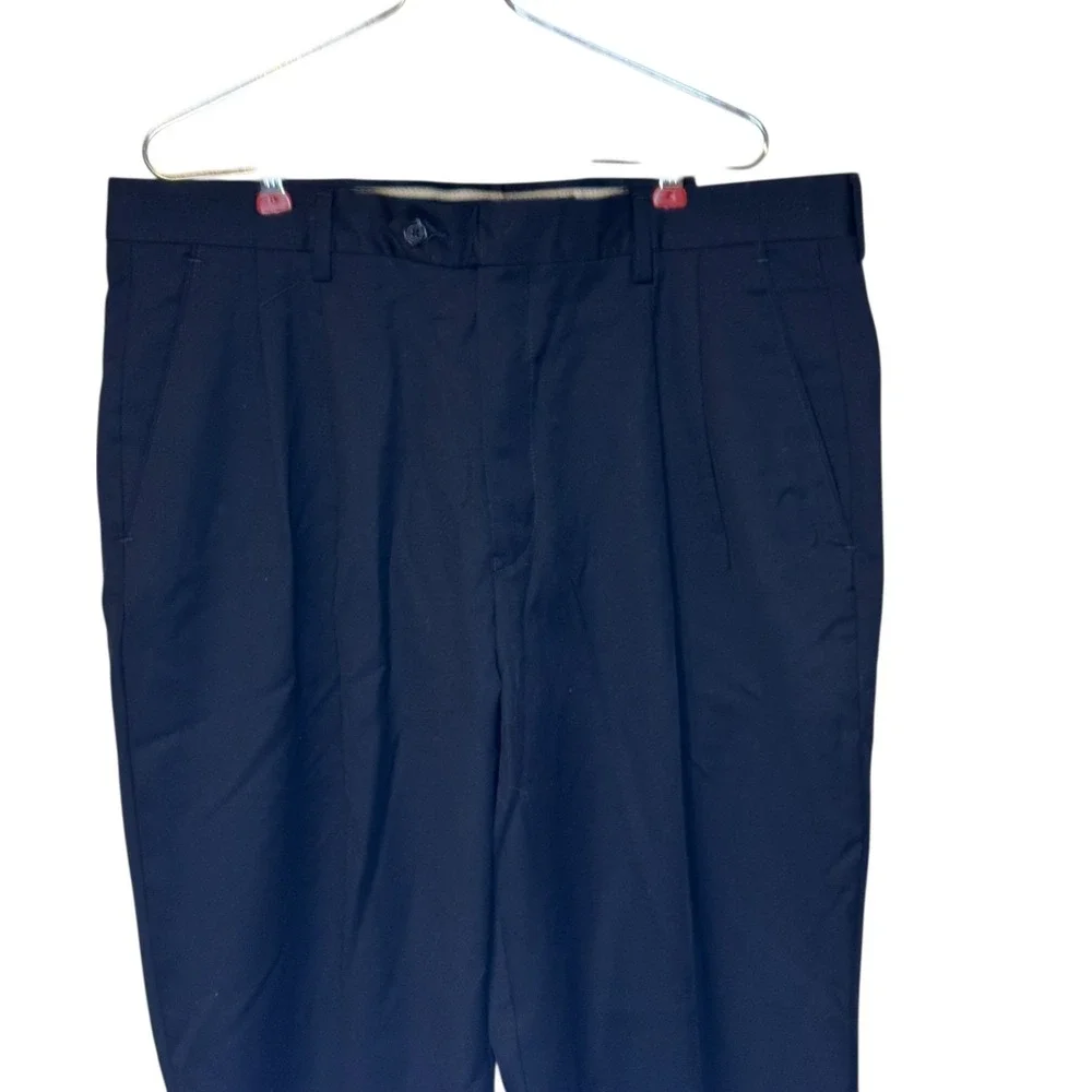 Paul Fredrick Men's Dress Pants Pleated Gabardine Classic Fit Lined Navy 36‎ NWT
